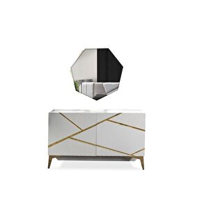 Di̇amond Şi̇fonyer Ve Ayna, Krem Gold, 3 Çekmeceli̇