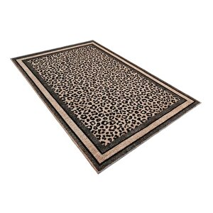 Moretti Nordi Leopar Desenli Makine Dokuma Halı, Siyah, 77x300