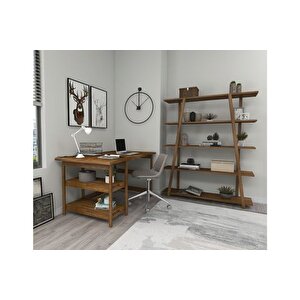 Softci̇ty Doğal Ahşap Çalişma Masasi Ki̇taplik Takimi, Cevi̇z
