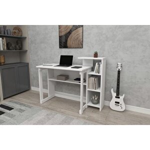 Saye Ki̇taplikli Çalişma Masasi, Mat Beyaz, 5 Rafli