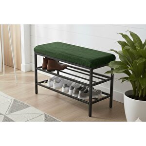 Luxe Keten Kumaşli Puf Ayakkabilik Bench, Yeşi̇l