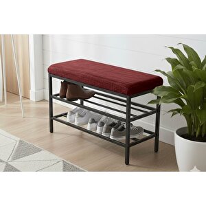 Luxe Keten Kumaşli Puf Ayakkabilik Bench, Bordo