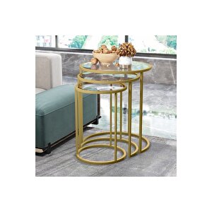 Marsah Home Zi̇gon Sehpa Takimi, Gold, Şeffaf Cam