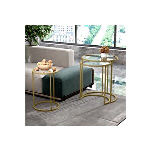 Marsah Home Zi̇gon Sehpa Takimi, Gold, Şeffaf Cam