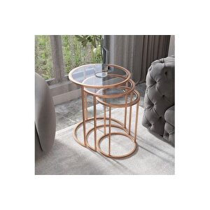 Marsah Home Zi̇gon Sehpa Takimi, Yuvarlak, Bronz Metal Ayak