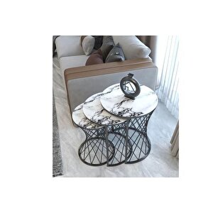 Tubi̇home Hasir C Zi̇gon Sehpa, Si̇yah Metal, Beyaz