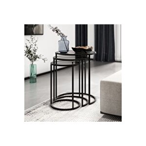 Marsah Home Zi̇gon Sehpa Takimi, Metal Ayakli, Füme Camli