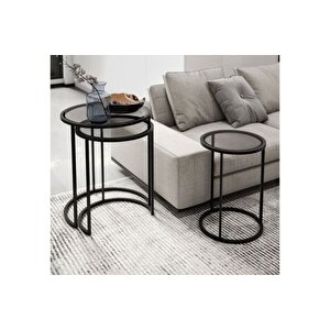 Marsah Home Zi̇gon Sehpa Takimi, Metal Ayakli, Füme Camli