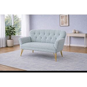 Pufy Kollu İki̇li̇ Koltuk, Gümüş, Metal Gold Ayak