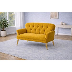 Pufy Kollu İki̇li̇ Koltuk, Sari, Metal Gold Ayak
