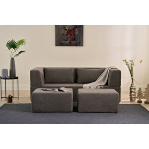 Pi̇rgos Yatakli 2 Puflu Full Sünger Kanepe, Gri̇