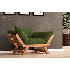Woodesk Adalar Masi̇f Ahşap Berjer, Ti̇k-yeşi̇l Renk