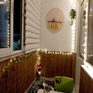 Doğal Hasır Kamış Çit 100x300 Cm (1x3 M) - 3 Metre Gün Işığı Ledli Ve Bağlantı Aparatlı Balkon Bahçe Çiti
