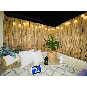 Doğal Hasır Kamış Çit 100x300 Cm (1x3 M) - 3 Metre Gün Işığı Ledli Ve Bağlantı Aparatlı Balkon Bahçe Çiti