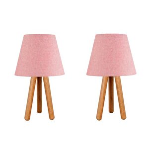 Evli̇ght İki̇li̇ Set Komodi̇n Üç Ayakli Ahşap Abajur Pembe
