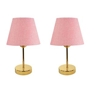 Evli̇ght Metal Ayakli İki̇li̇ Abajur, Gold Pembe