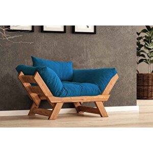 Woodesk Adalar Masi̇f Ahşap Berjer, Ti̇k-mavi̇ Renk