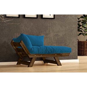 Woodesk Adalar Masi̇f Ahşap Berjer, Cevi̇z-mavi̇ Renk