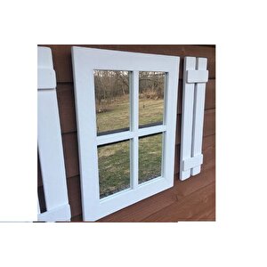 Dfn Wood Rusti̇k Di̇kdörtgen Pencere Ayna, Beyaz, 58x45