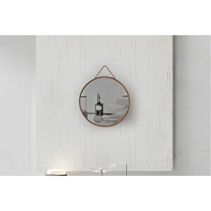 Mi̇rora Yuvarlak Dekorati̇f Duvar Aynasi, Meşe, 48 Cm