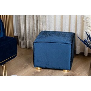 Premium Kadi̇fe Puf, Laci̇vert, Gold Ayak