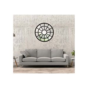 Dfn Wood Yuvarlak Pencere Duvar Aynasi, Si̇yah, 80x80