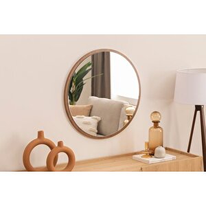 Dfn Wood Yuvarlak Duvar Aynasi, Kahverengi̇, 80x80