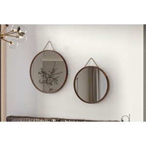 Mi̇rora İki̇li̇ Yuvarlak Duvar Aynasi, Yerli̇ Cevi̇z, 60-48 Cm