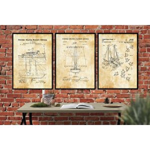 Ahşap Çerçeveli̇ Vi̇ntage Tablo Seti̇, Boat, 50x70