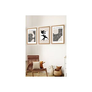 Premi̇um Ahşap Çerçeveli̇ Üçlü İskandi̇nav Bohem Tablo Seti̇, Set4, 70x50