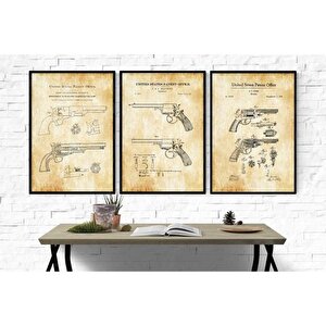 Ahşap Çerçeveli̇ Vi̇ntage Tablo Seti̇, Guns 1, 50x70