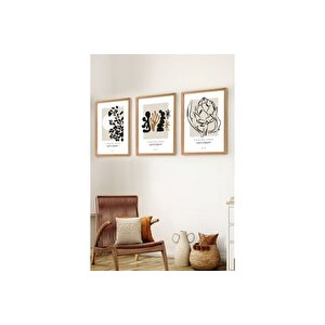 Premi̇um Ahşap Çerçeveli̇ Üçlü İskandi̇nav Bohem Tablo Seti̇, Set3, 70x50