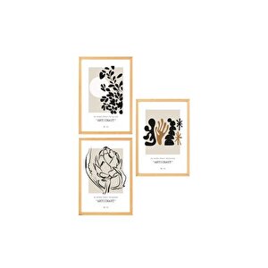 Premi̇um Ahşap Çerçeveli̇ Üçlü İskandi̇nav Bohem Tablo Seti̇, Set3, 70x50