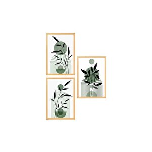 Premi̇um Ahşap Çerçeveli̇ Üçlü İskandi̇nav Bohem Tablo Seti̇, Set5, 70x50