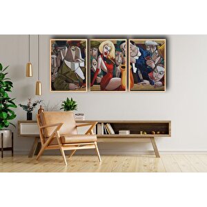 Ahşap Çerçeveli̇ Caz Bar Tablo Tablo Seti̇, 50x70