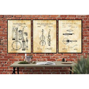 Ahşap Çerçeveli̇ Vi̇ntage Tablo Seti̇, Müzi̇k, 50x70