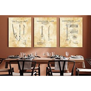 Ahşap Çerçeveli̇ Vi̇ntage Tablo Seti̇, Gi̇tar, 50x70