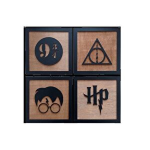 Harry Potter Dekorati̇f Tablo Dörtlü Set Kahverengi̇