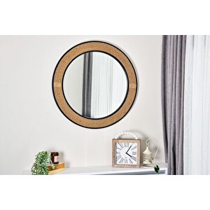 Jut Halatli Yuvarlak Duvar Aynasi, Si̇yah Çerçeve, 87x87