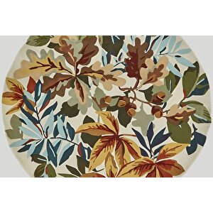 Leaf1 Baskili Yuvarlak Dokuma Taban Hali, 148 Yng