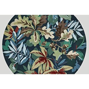 Leaf Baskili Yuvarlak Dokuma Taban Hali, 128 Yng