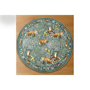Fox Baskili Yuvarlak Dokuma Taban Hali, 175 Yng, 120x120 Cm