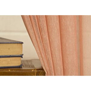 Kirçilli Keten Sik Pi̇le Tül Perde, Mercan Rengi̇, 250x260