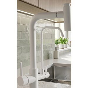 T Arıtmalı Uzayan Spiralli Mutfak Evi̇ye Lavabo Bataryası Beyaz