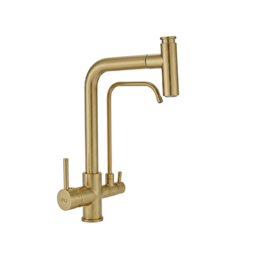 T Arıtmalı Uzayan Spiralli Mutfak Evi̇ye Lavabo Bataryası Full Gold