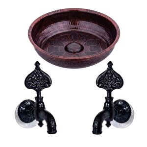 Lpd İki̇li̇ Hamam Taslı Desenli Osmanlı Musluk (lüx, %100 Pi̇ri̇nç) Bakır Bronz
