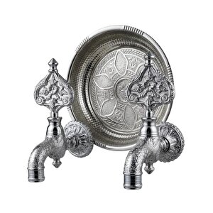 Lpd İki̇li̇ Hamam Taslı Desenli Osmanlı Musluk (lüx, %100 Pi̇ri̇nç) Krom