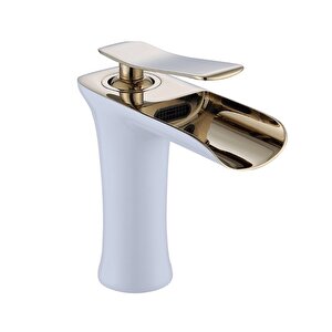 Beyaz / Gold Şelale Akışlı Lavabo Bataryası - Özel Seri