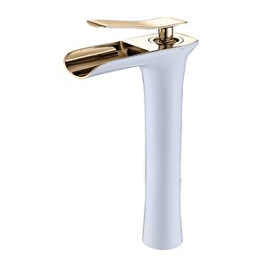 Beyaz / Gold Yüksek Çanak Şelale Akışlı Mutfak & Lavabo Bataryası