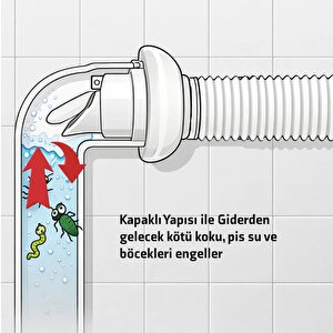 Siyah Çöpmak Körüklü Büyük Kafalı Tırnaklı Mutfak Evye Lavabo Gider Si̇fonu (üstü Paslanmaz Altı Plastik) + Çekvalfli Conta Kötü Koku Böcek Kirli Su Önleyici Lavabo Gider Aparatı